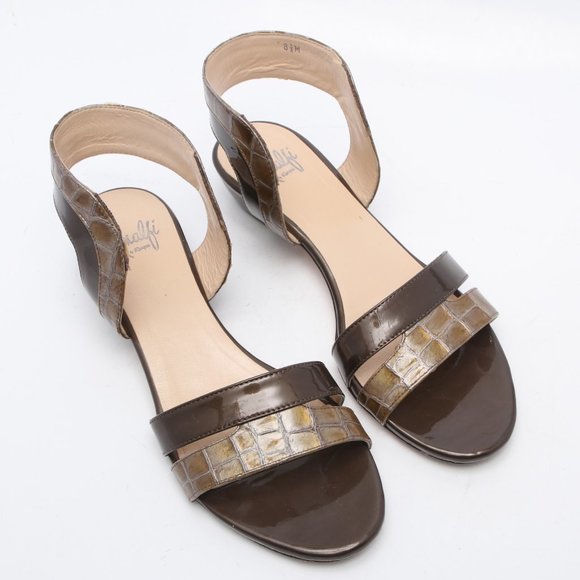 Amalfi by Rangoni Patent Leather Flat Sandals Reptile Print Brown Summer Italy - Picture 10 of 11